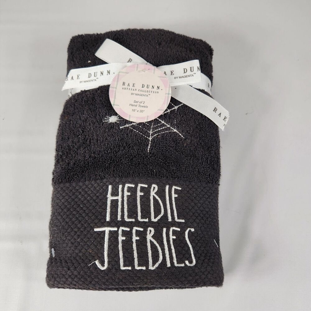 Halloween Rae Dunn HEEBIE JEEBIES Spider Web Bath Hand Towels 2